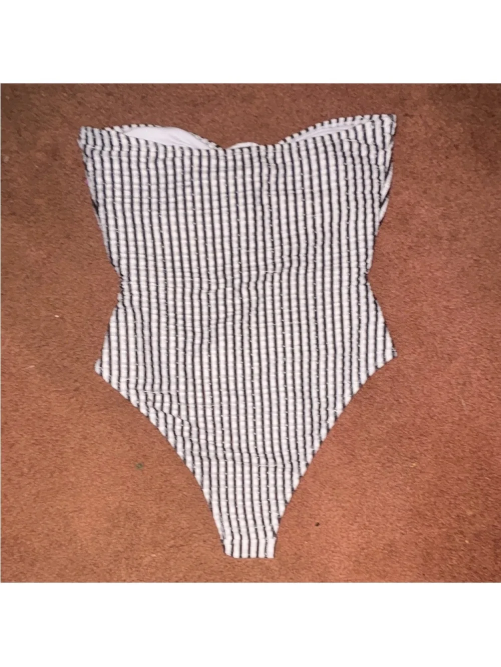 White and black striped swimsuit size M